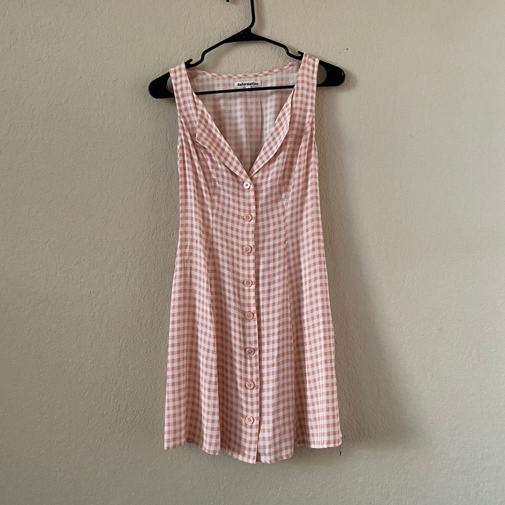 Reformation Blush Check Mini Dress